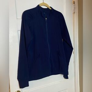 Medcouture navy zip up jacket. Perfect to wear with scrubs woman’s size large.